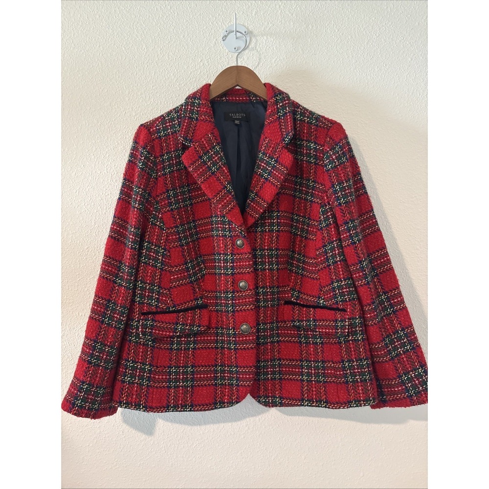 Talbots Red Plaid Tartan Wool Blend Blazer Career Petite Plus Jacket 16WP